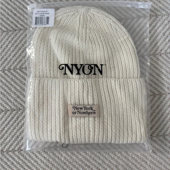 NYON New York or Nowhere Motto Cream Knit Beanie - Picture 2 of 2
